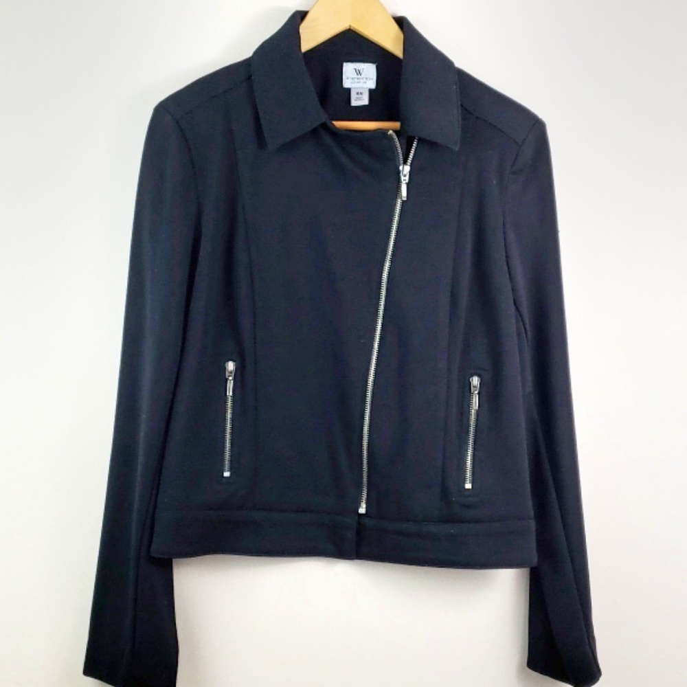 Moto Style Asymmetric Zip Knit Jacket Blazer